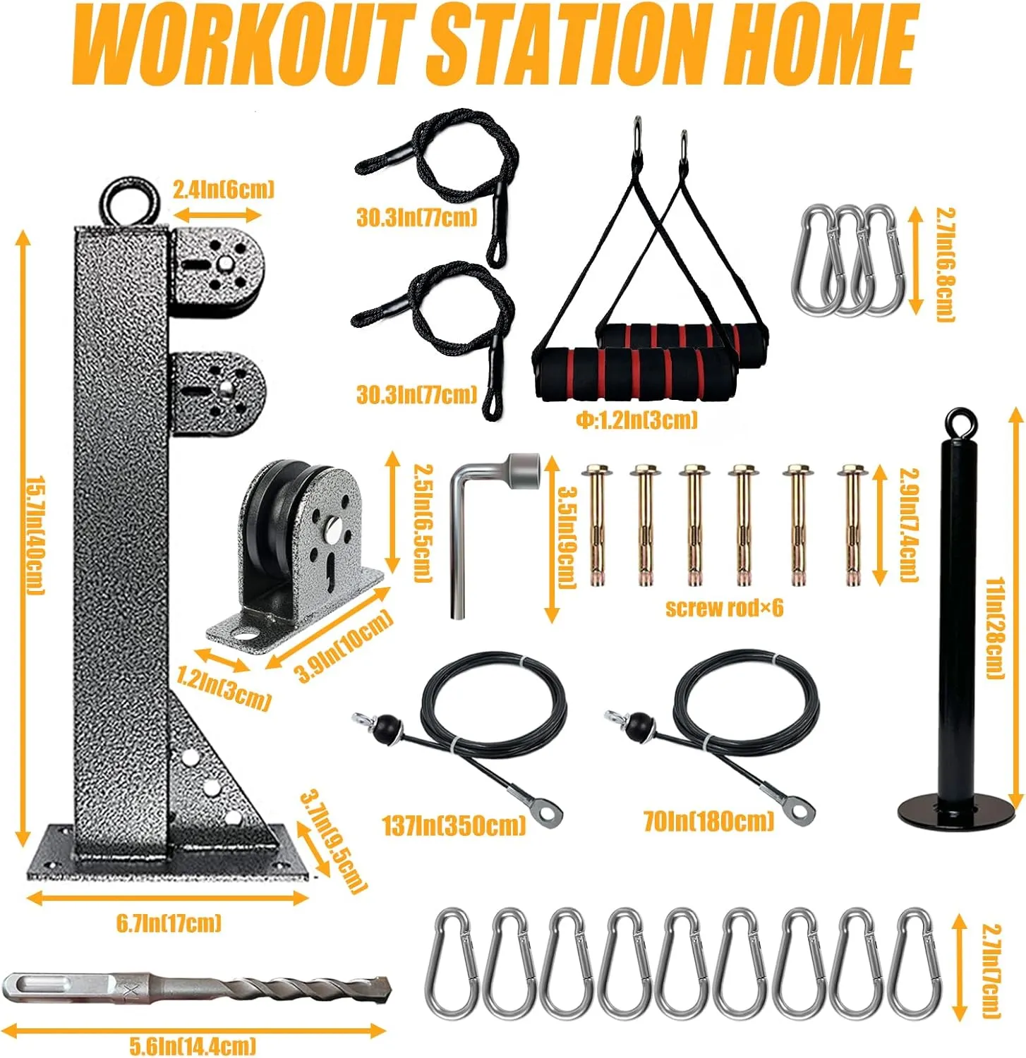 Wall Mounted LAT Pulldown Machines with LAT Pulldown Bar Tricep Rope Resistance Band Handles Loading Pin, Fitness Cable Pulley System for Bicep Curl Back Shoulder, Home Gym DIY Equipment