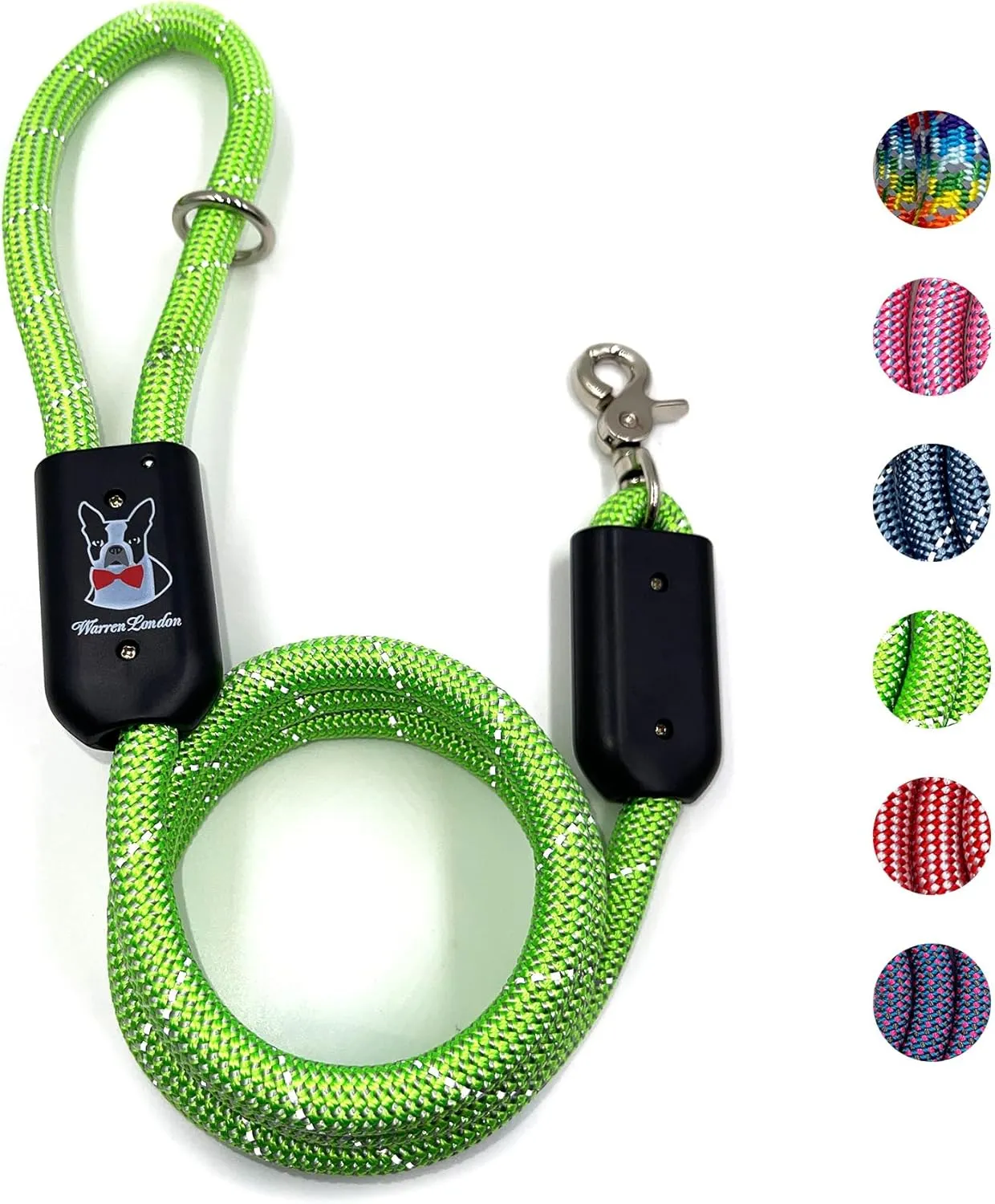 Warren London Climbing Rope Dog Leash | 5ft Length with Options for Reflective | Ergonomic Grip Comfort Control and Durability | Heavy Duty for Small Medium and Large Dogs | Green Reflective