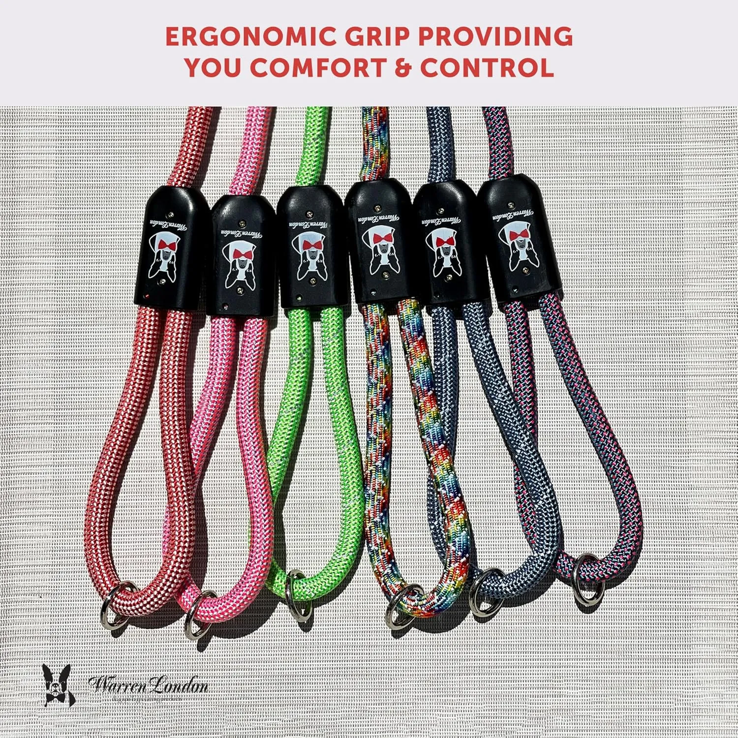 Warren London Climbing Rope Dog Leash | 5ft Length with Options for Reflective | Ergonomic Grip Comfort Control and Durability | Heavy Duty for Small Medium and Large Dogs | Green Reflective