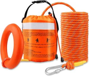 Water Rescue Throw Bag with 50FT Rope in 3/10In, Throwable Floating Device Tensile Strength Rated to 1844lbs with Reflective Strap, Emergency Safety Equipment for Kayaking, Boating, Fishing, Rafting