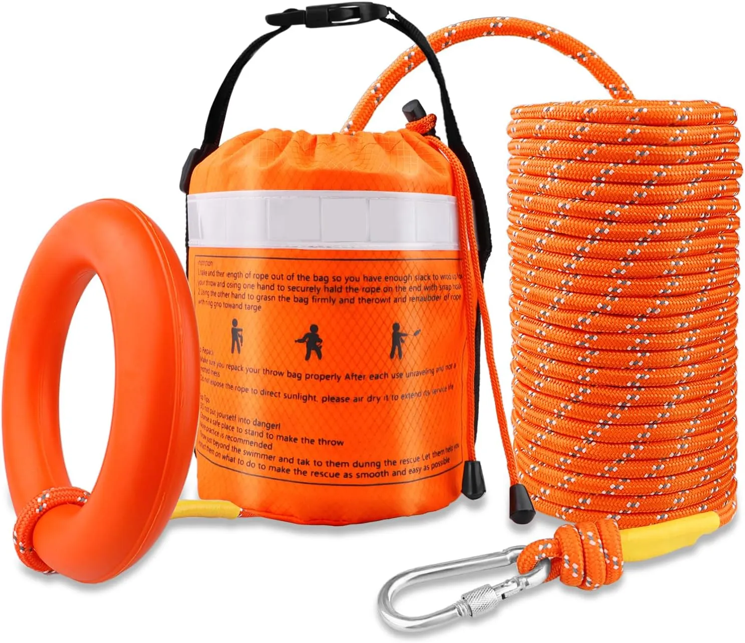Water Rescue Throw Bag with 50FT Rope in 3/10In, Throwable Floating Device Tensile Strength Rated to 1844lbs with Reflective Strap, Emergency Safety Equipment for Kayaking, Boating, Fishing, Rafting
