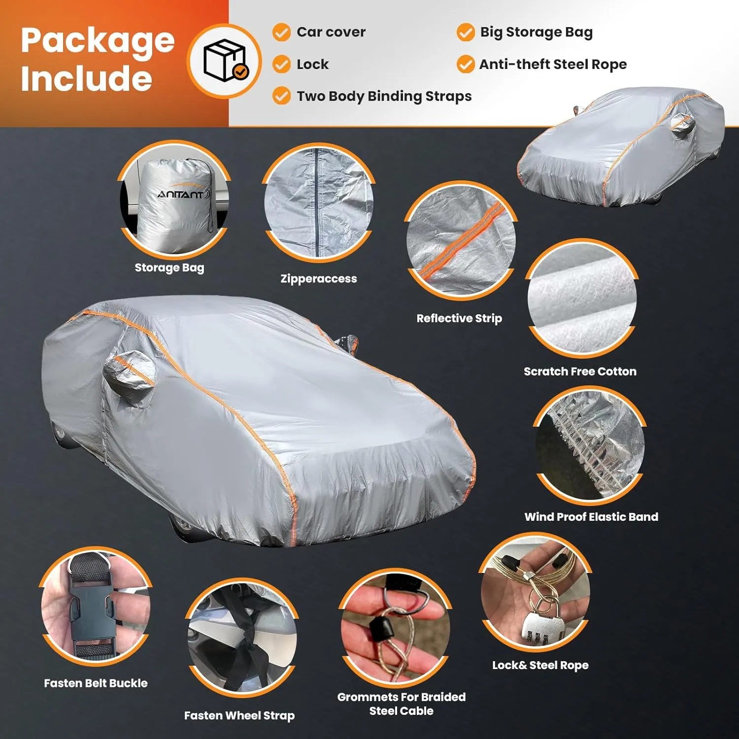 Waterproof Car Cover Car Protector Outdoor Sun Snow Car Cover for Automobiles All Weather Waterproof Fit Dodge Charger Chrysler 300 Panamera Under 209"