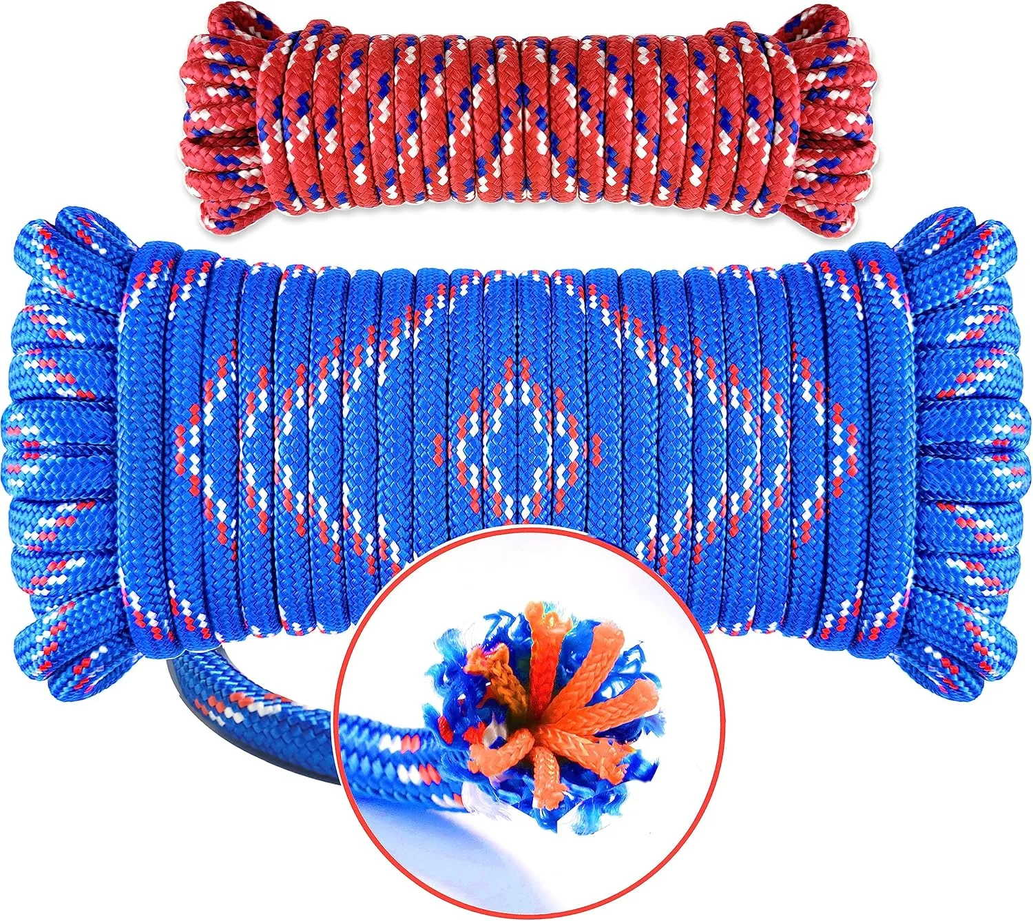 Wellmax Diamond Braid Nylon Rope, 1/2in X 50FT with Bonus 1/4in x 25FT Cord UV Resistant, High Strength and Weather Resistant