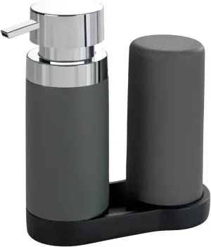 WENKO Dish Soap Dispenser for Kitchen Sink, Squeeze Bottle for Washing Up Liquid and Hand Lotion, Round Refillable Plastic Bottles, Easy to Fill and to Use, Each 8.5 Oz, Gray