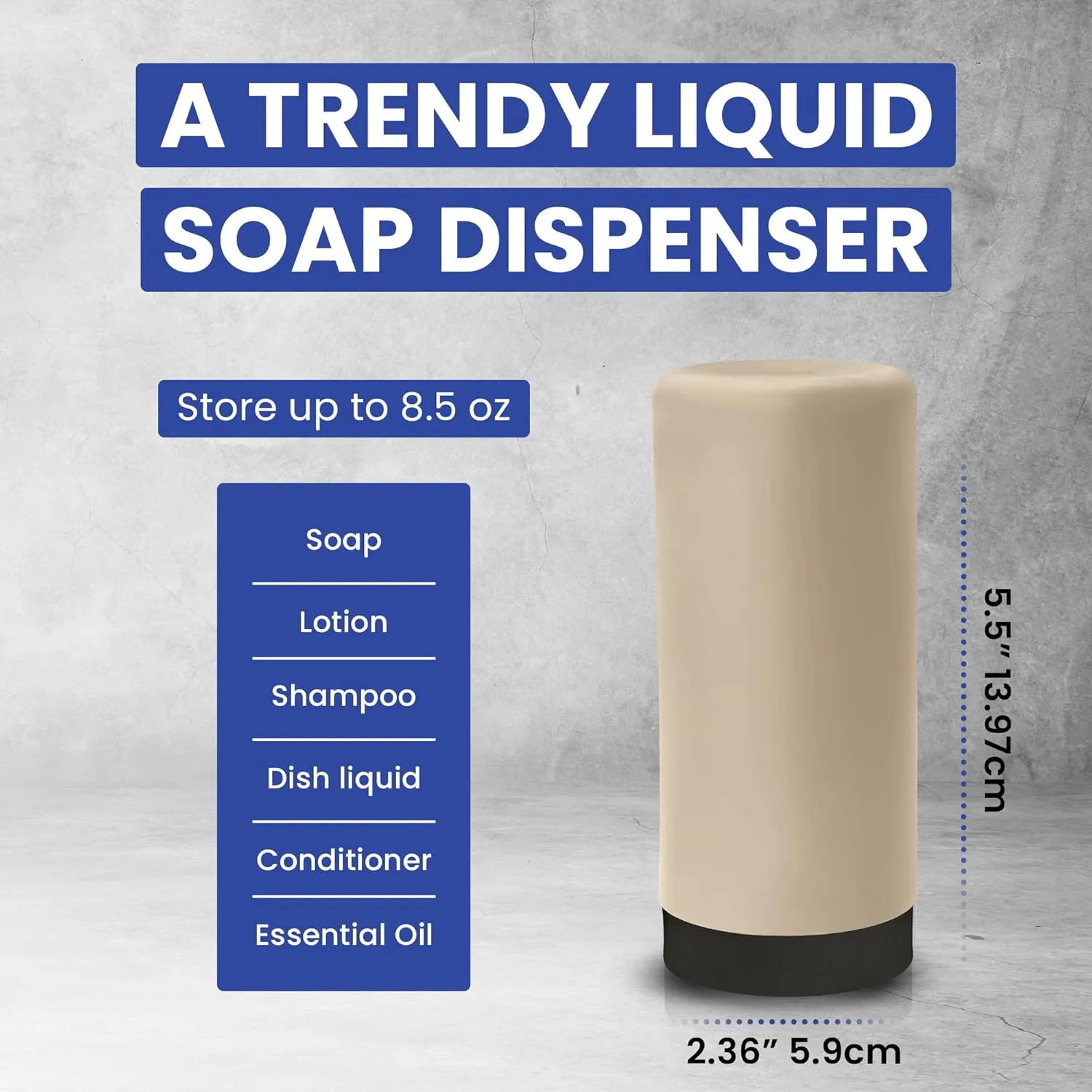 WENKO Easy Squeeze Dish Soap Dispenser for Kitchen Sink, Squeeze Bottle for Liquid and Hand Lotion, Round Refillable Plastic Bottles, Easy to Fill and to use, 8.5 oz, Taupe