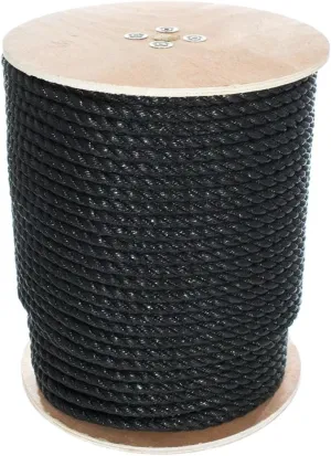 West Coast Paracord Twisted 3 Strand Polypropylene Rope (Black, 5/8 Inch, 50 Feet) - Waterproof and Floats in Water