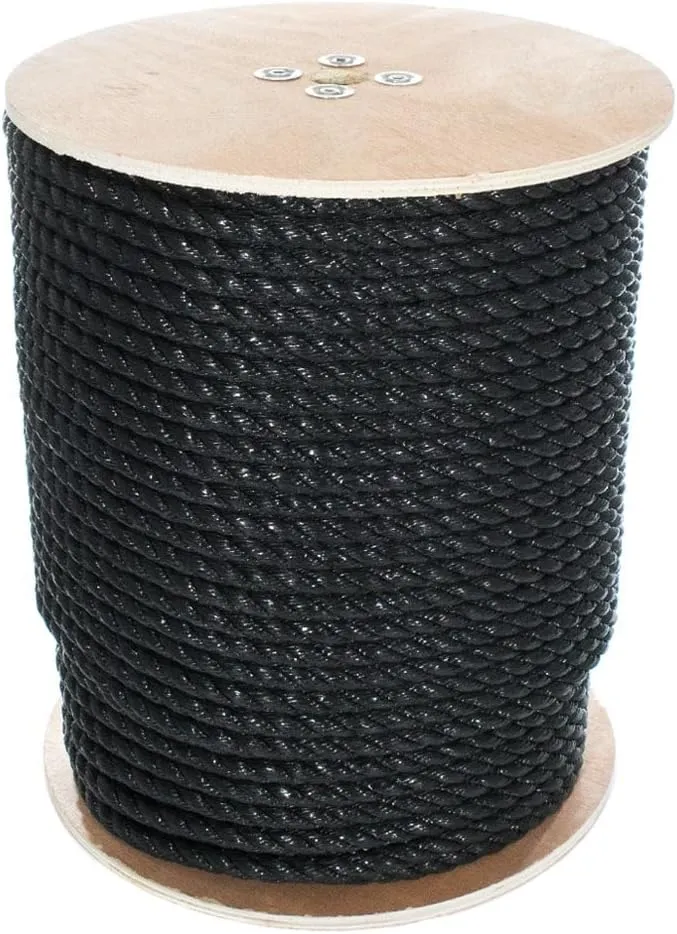 West Coast Paracord Twisted 3 Strand Polypropylene Rope (Black, 5/8 Inch, 50 Feet) - Waterproof and Floats in Water