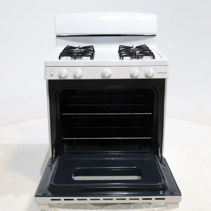 White Hotpoint 4.8 cu. ft. 4 Burner Freestanding Gas Range with Broiler Drawer - Scratch & Dent - Minor
