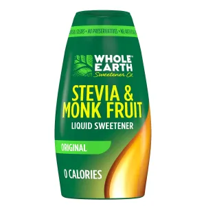 Whole Earth Stevia & Monk Fruit Liquid Sweetener, Original, Erythritol Free, Squeeze Bottle, 1.62 Ounce (Pack of 6)