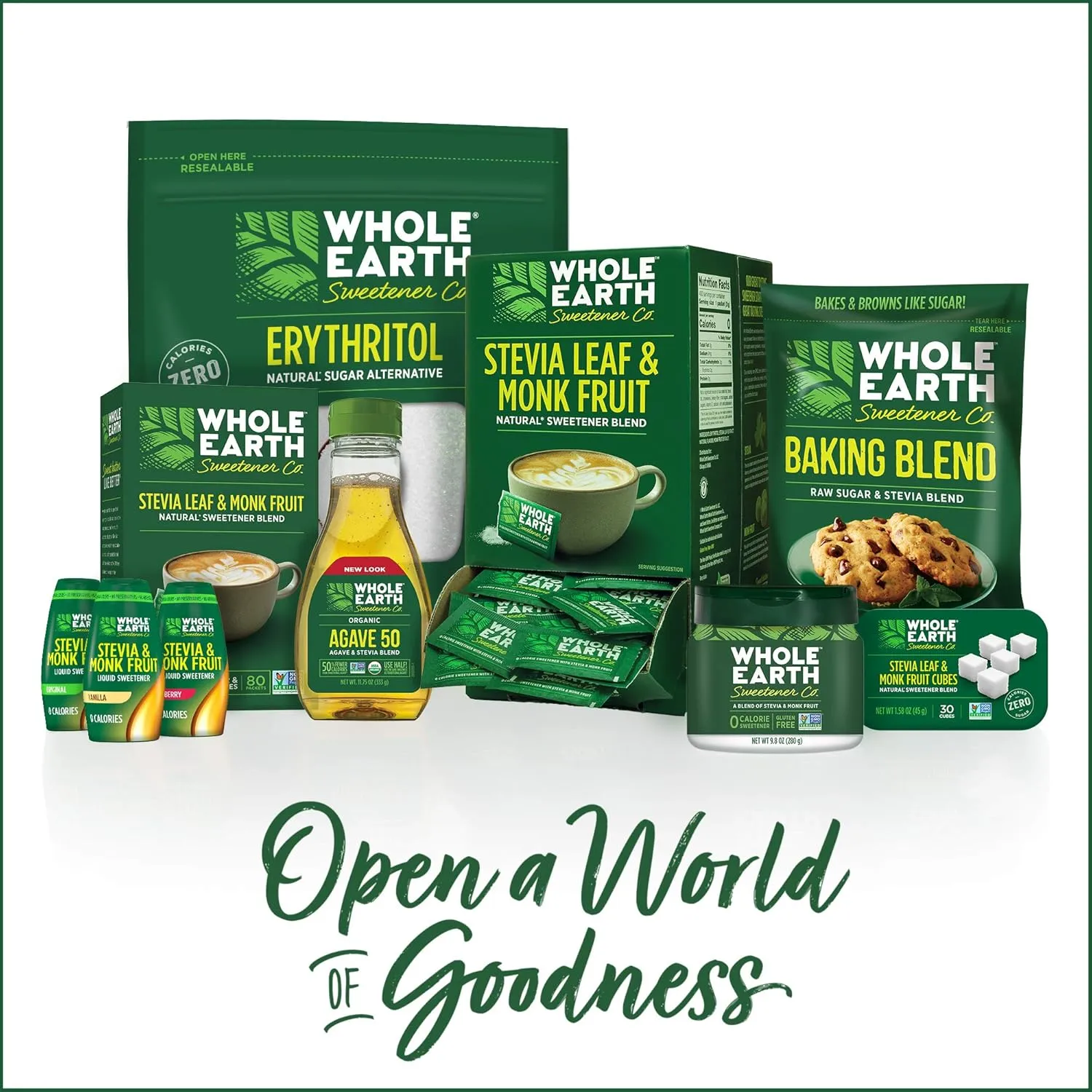 Whole Earth Stevia & Monk Fruit Liquid Sweetener, Original, Erythritol Free, Squeeze Bottle, 1.62 Ounce (Pack of 6)