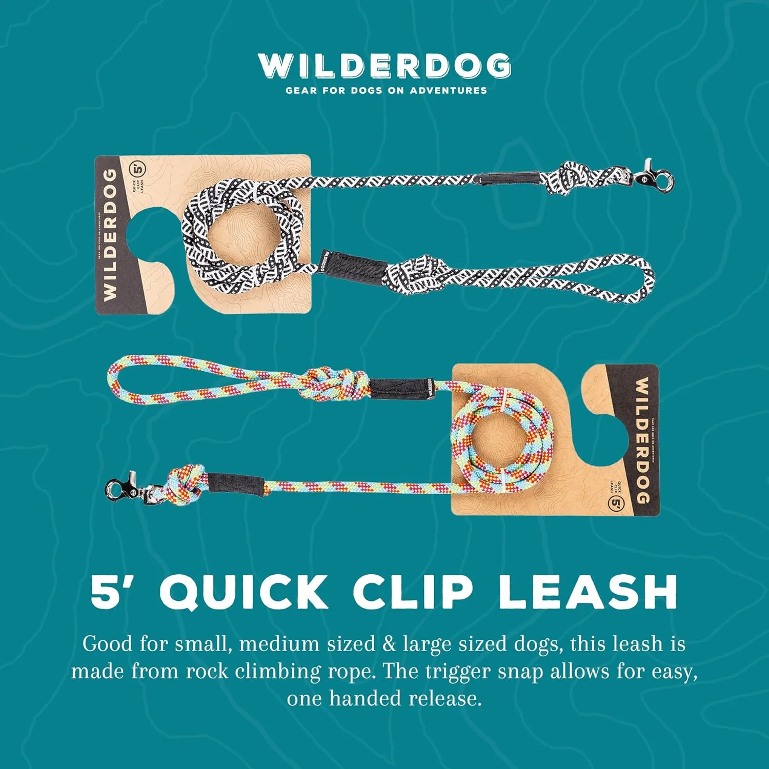 Wilderdog Climbing Rope Quick Clip Dog Leash - 5 ft - Alpine