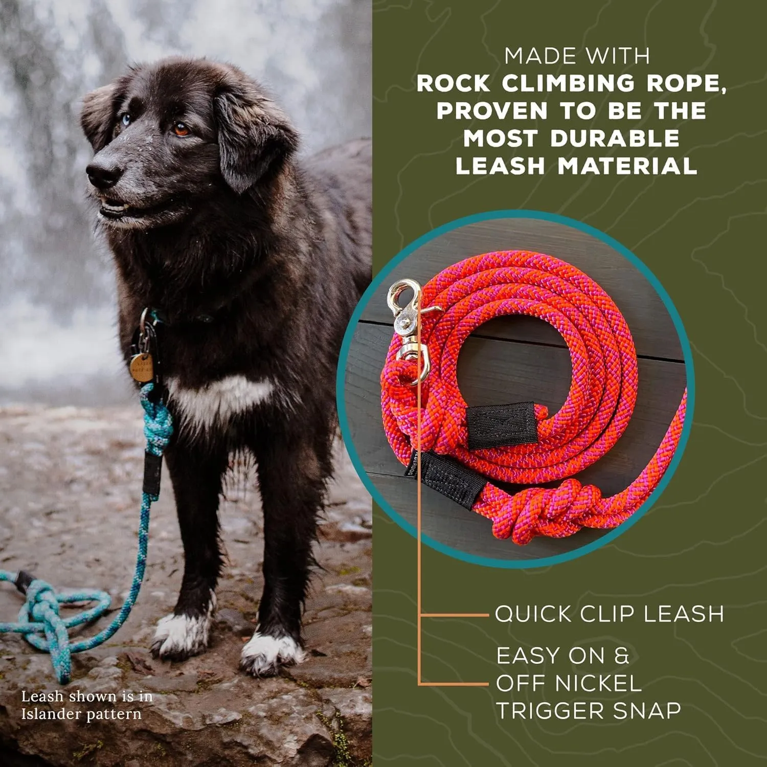 Wilderdog Climbing Rope Quick Clip Dog Leash - 5 ft - Alpine