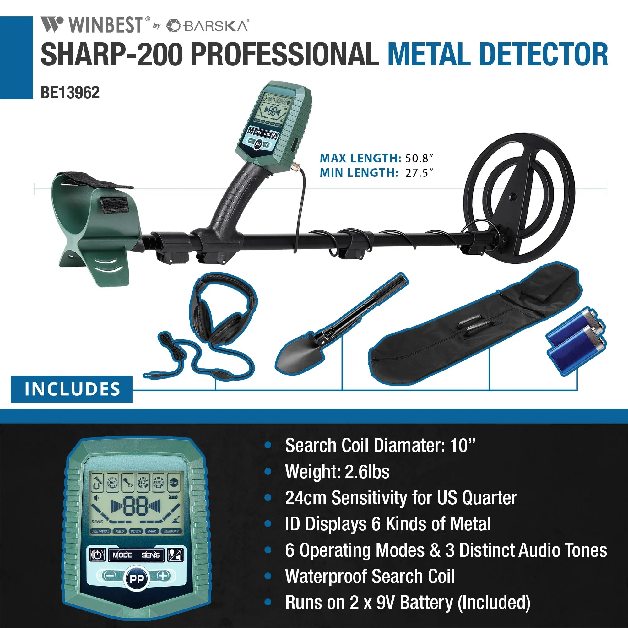 Winbest Sharp-200 Professional Metal Detector Field Kit | BE13962