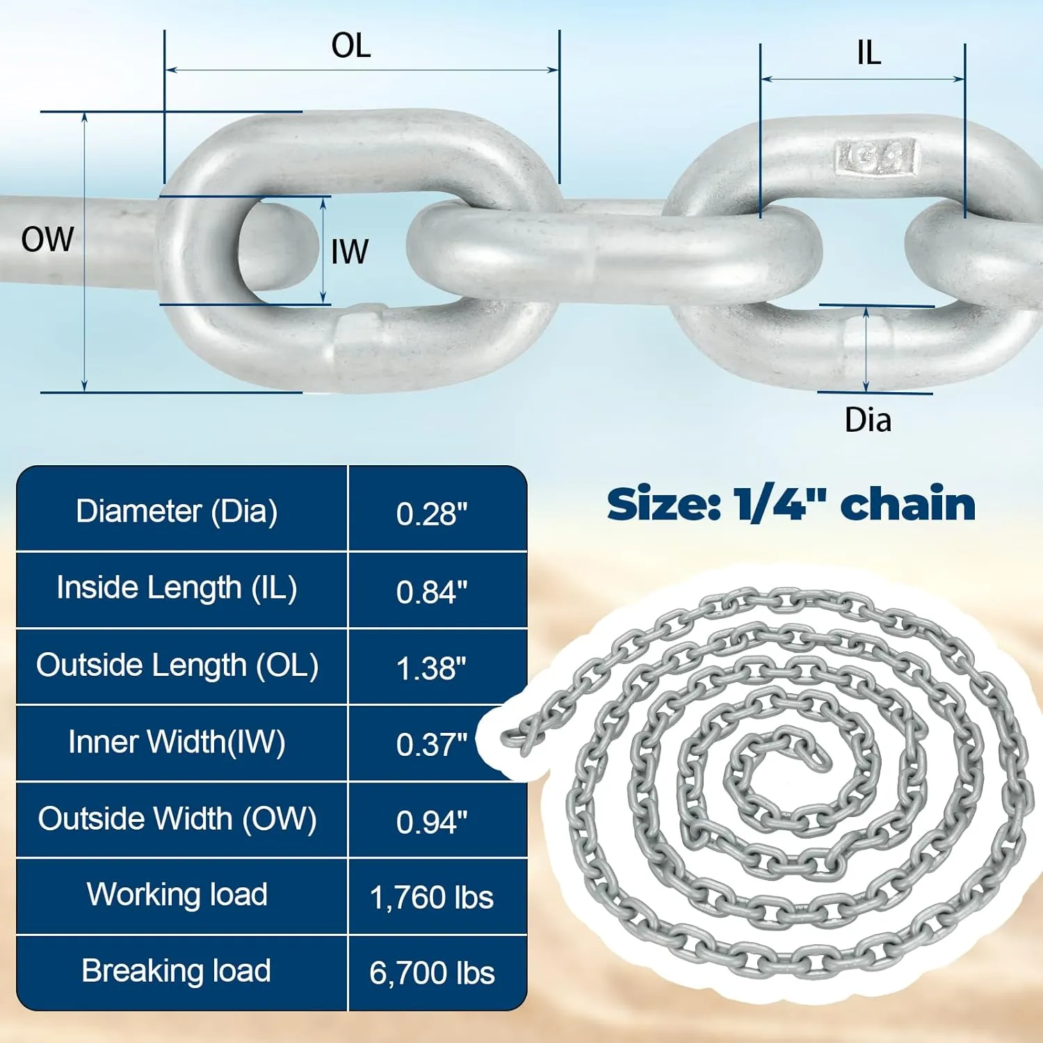 Windlass Anchor Rode Rope/Chain, 1/2" Anchor Line 100ft with 1/4" Hot-Dipped Galvanized G4 Chain 10ft and Swivel Connector Kit, 3-Strand Nylon Rope