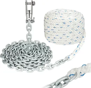 Windlass Anchor Rode Rope/Chain, 1/2" Anchor Line 100ft with 1/4" Hot-Dipped Galvanized G4 Chain 10ft and Swivel Connector Kit, 3-Strand Nylon Rope