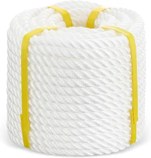 Windyun 100 ft Nylon Rope 1/2 Inch White Pull Rope Cord 3 Strand Twisted for Pull Swing Climb and Knot High Strength Hanging DIY(1/2 inch x 100 ft)
