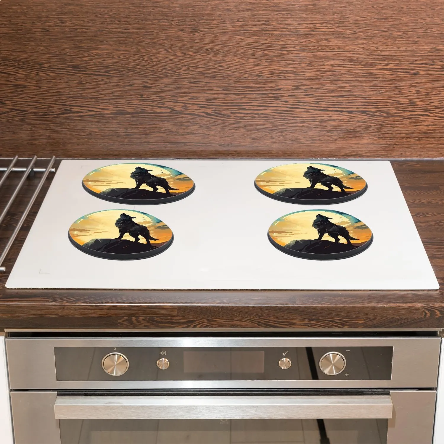 Wolf Howling At The Full Moon Picture Set of 4 Stove Burner Covers - Premium Round Electric Stove Range Protectors,8 IN & 10 IN