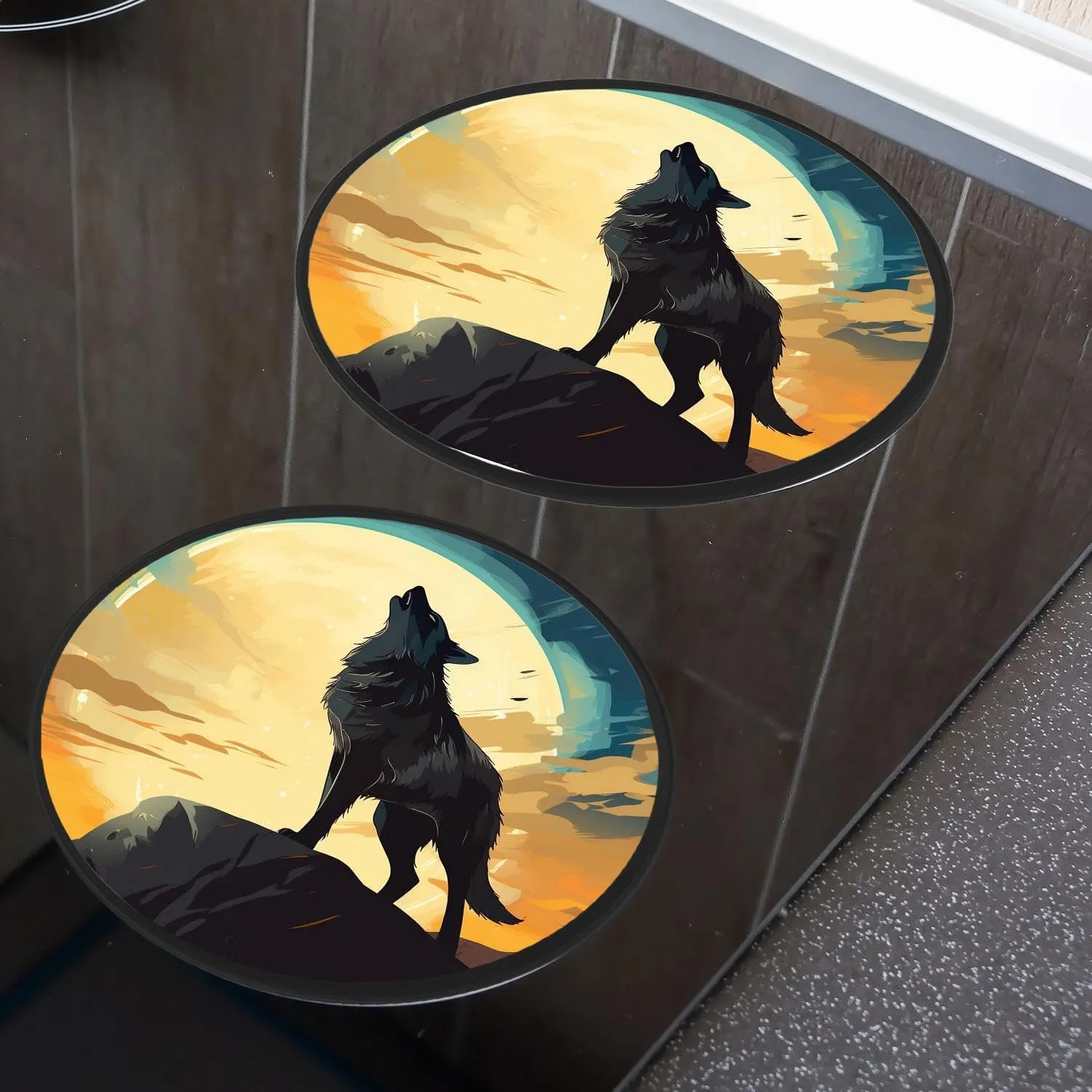 Wolf Howling At The Full Moon Picture Set of 4 Stove Burner Covers - Premium Round Electric Stove Range Protectors,8 IN & 10 IN