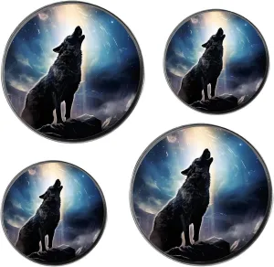 Wolf Howling Moon with Shiny Lovely Set of 4 Stove Burner Covers - Premium Round Electric Stove Range Protectors,8 IN & 10 IN