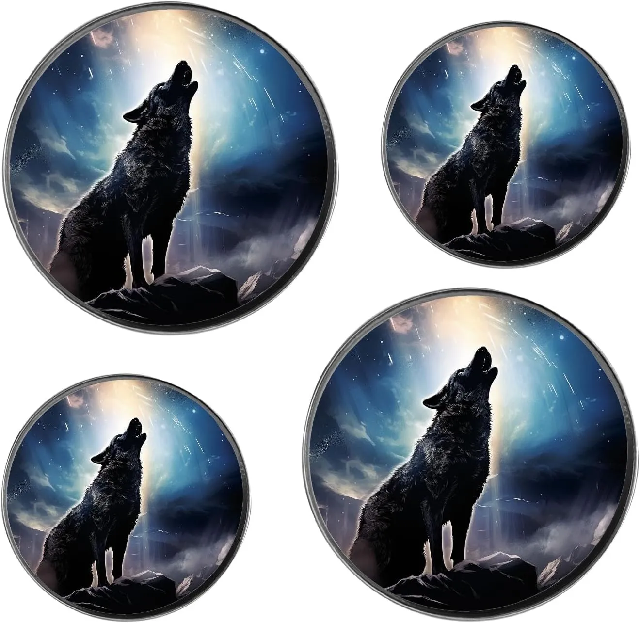 Wolf Howling Moon with Shiny Lovely Set of 4 Stove Burner Covers - Premium Round Electric Stove Range Protectors,8 IN & 10 IN