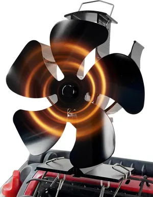Wood Stove Fan for Buddy Heater, Heat Powered Fireplace Fan 5 Blades Stove Fans with Bracket Fixed on Propane Space Heater/Mr. heater, Camping Outdoor/Indoor Use