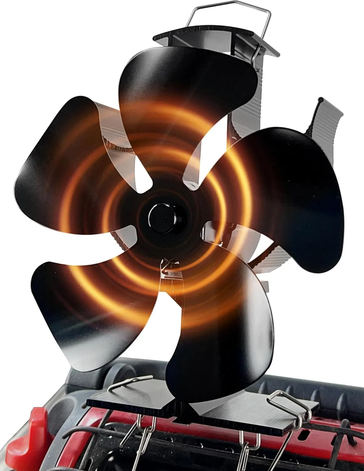Wood Stove Fan for Buddy Heater, Heat Powered Fireplace Fan 5 Blades Stove Fans with Bracket Fixed on Propane Space Heater/Mr. heater, Camping Outdoor/Indoor Use
