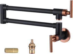 WOWOW Pot Filler Faucet Black and Rose Gold, Brass Pot Filler Wall Mount Kitchen Stove Faucet with Double Joint Swing Arms