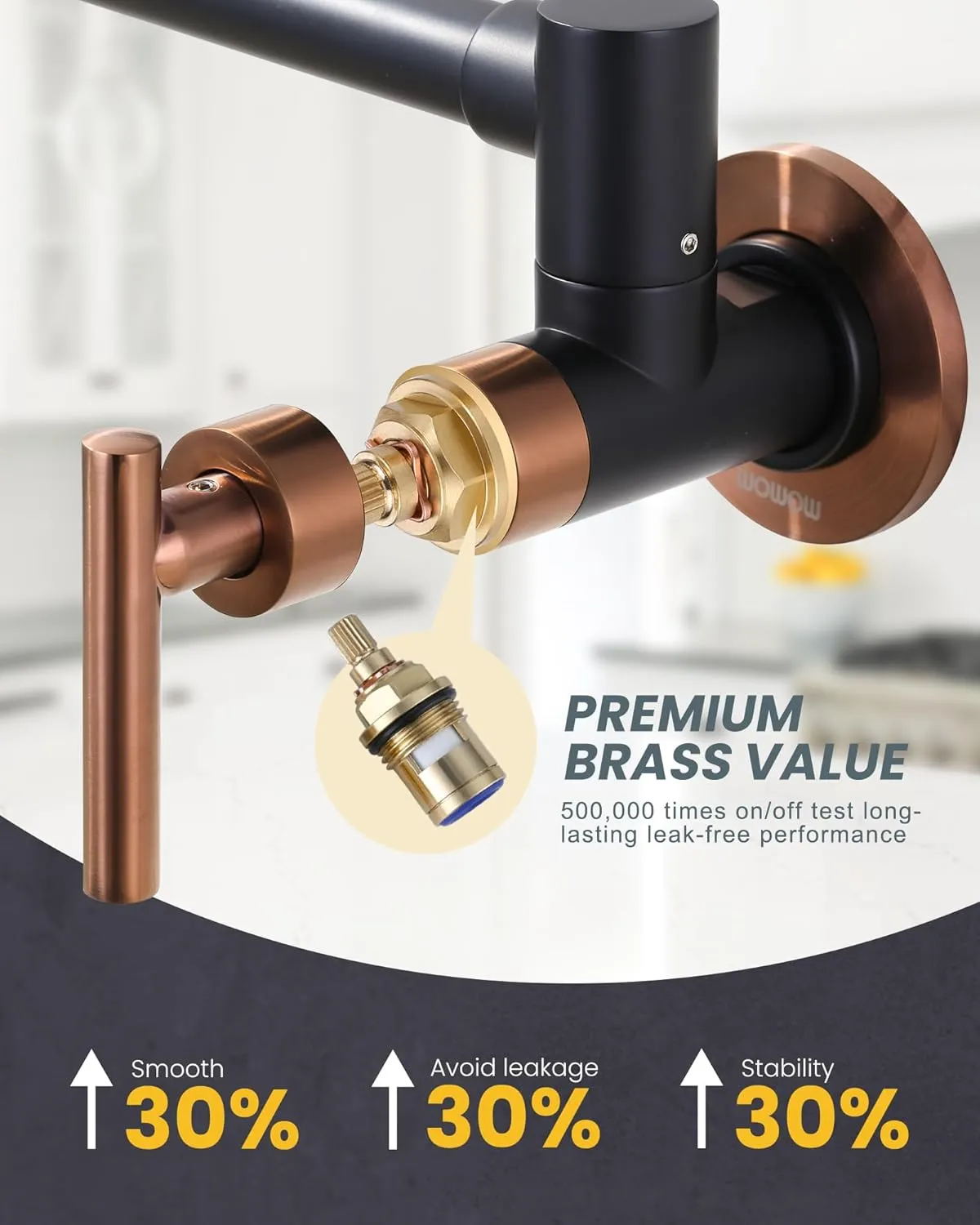 WOWOW Pot Filler Faucet Black and Rose Gold, Brass Pot Filler Wall Mount Kitchen Stove Faucet with Double Joint Swing Arms