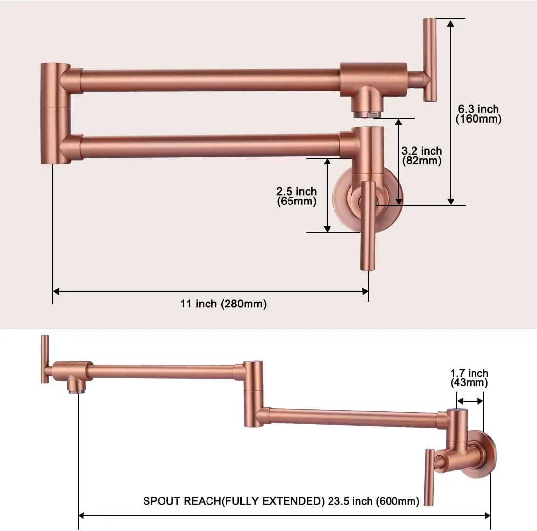 WOWOW Pot Filler Faucet Copper, Brass Pot Filler Wall Mount Kitchen Stove Faucet with Double Joint Swing Arms
