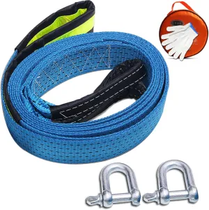 WSSROGY Car Tow Strap Rope with Hooks & Reflective Stripe 2" x 16.4' Heavy Duty Recovery Rope 20,000lbs Break Strength with Storage Bag & Gloves for Vehicle Emergency Recovery