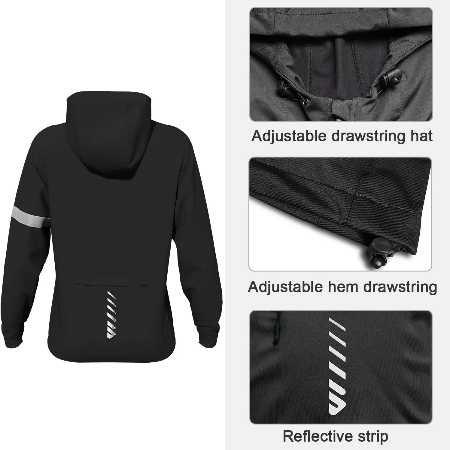 Wulibike Cycling Jackets for Womens Running Jacket Winter Thermal Reflective Hoodie Windproof Coat With 6 Pockets