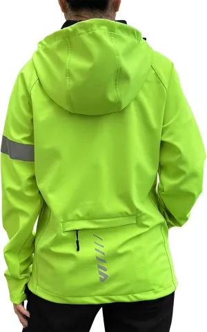 Wulibike Cycling Jackets for Womens Running Jacket Winter Thermal Reflective Hoodie Windproof Coat With 6 Pockets