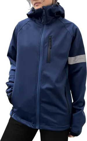 Wulibike Cycling Jackets for Womens Running Jacket Winter Thermal Reflective Hoodie Windproof Coat With 6 Pockets