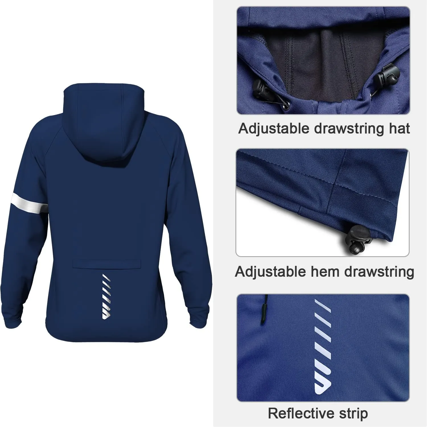 Wulibike Cycling Jackets for Womens Running Jacket Winter Thermal Reflective Hoodie Windproof Coat With 6 Pockets