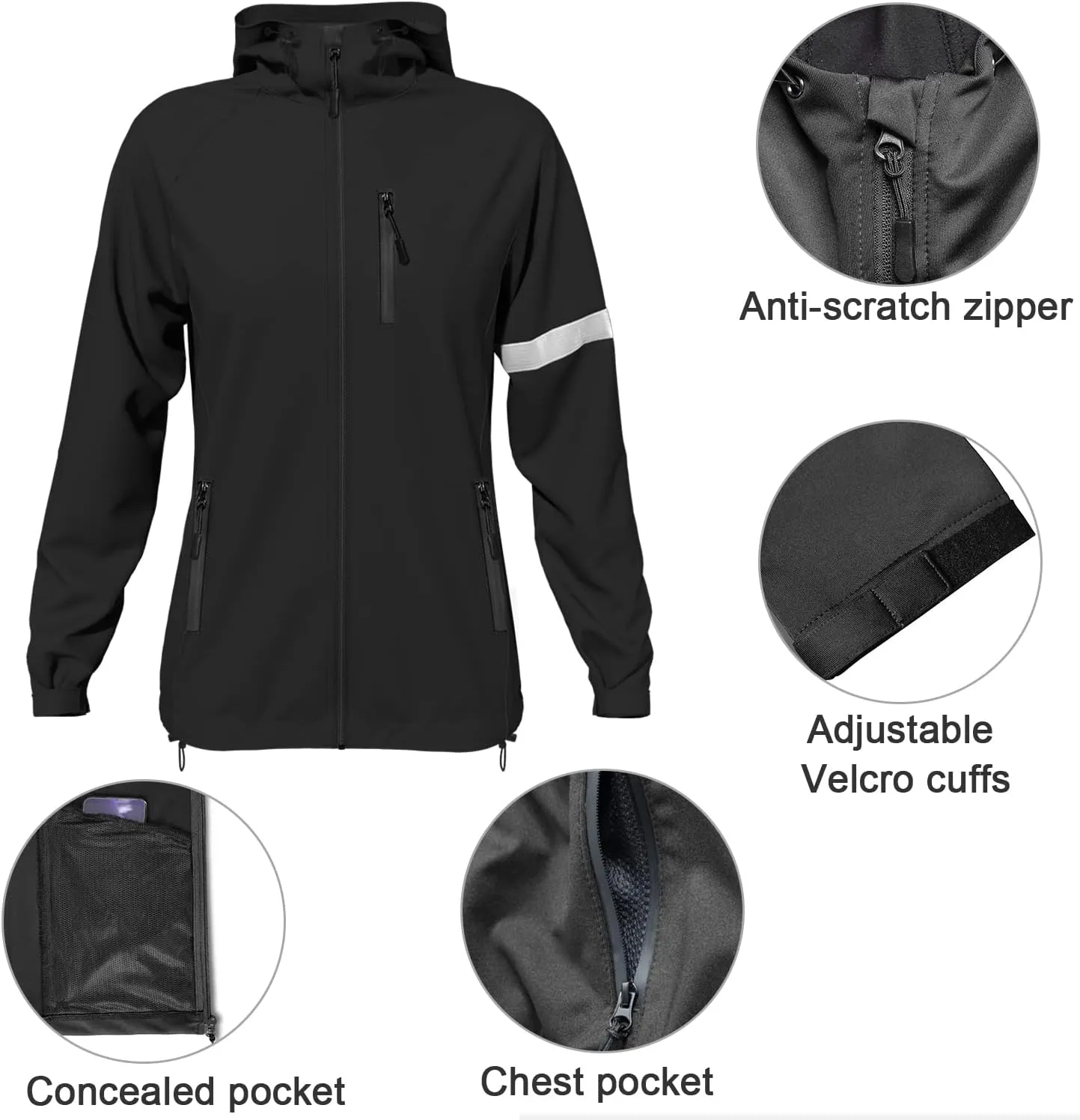 Wulibike Cycling Jackets for Womens Running Jacket Winter Thermal Reflective Hoodie Windproof Coat With 6 Pockets