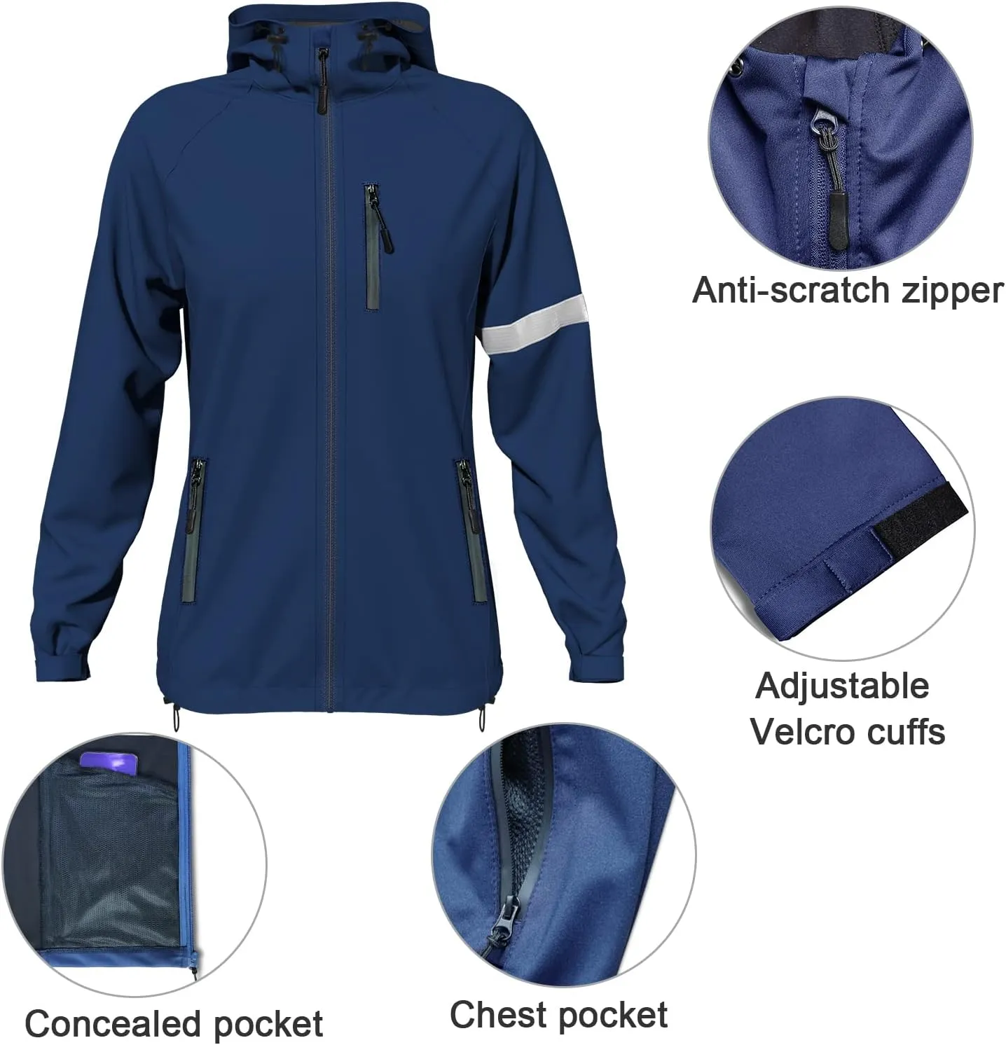 Wulibike Cycling Jackets for Womens Running Jacket Winter Thermal Reflective Hoodie Windproof Coat With 6 Pockets