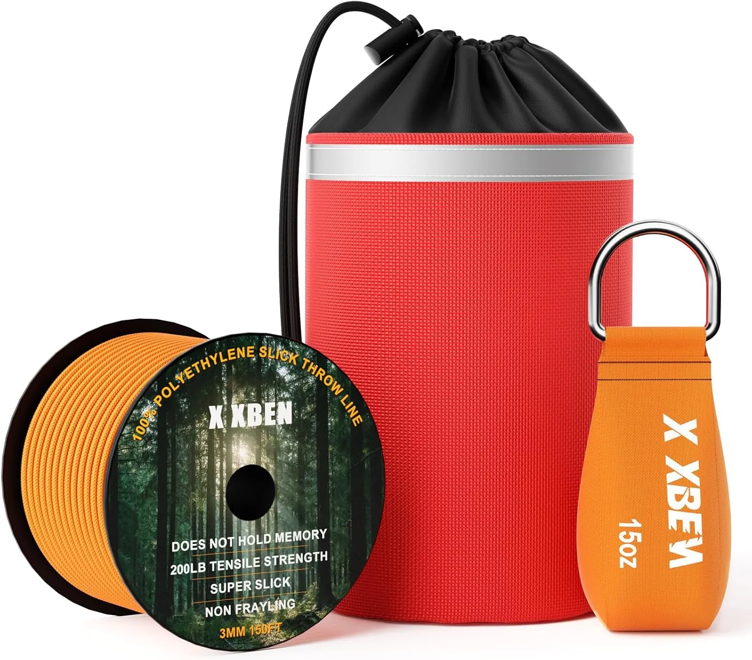 X XBEN Arborist Throw Line Kit with Slick Rope, Throw Weight, Reflective Storage Bag, Suit for Tree Cutting,Camping, Trimming, Hanging Swing, Forestry Tree Gear for Low and High Limb Throwing