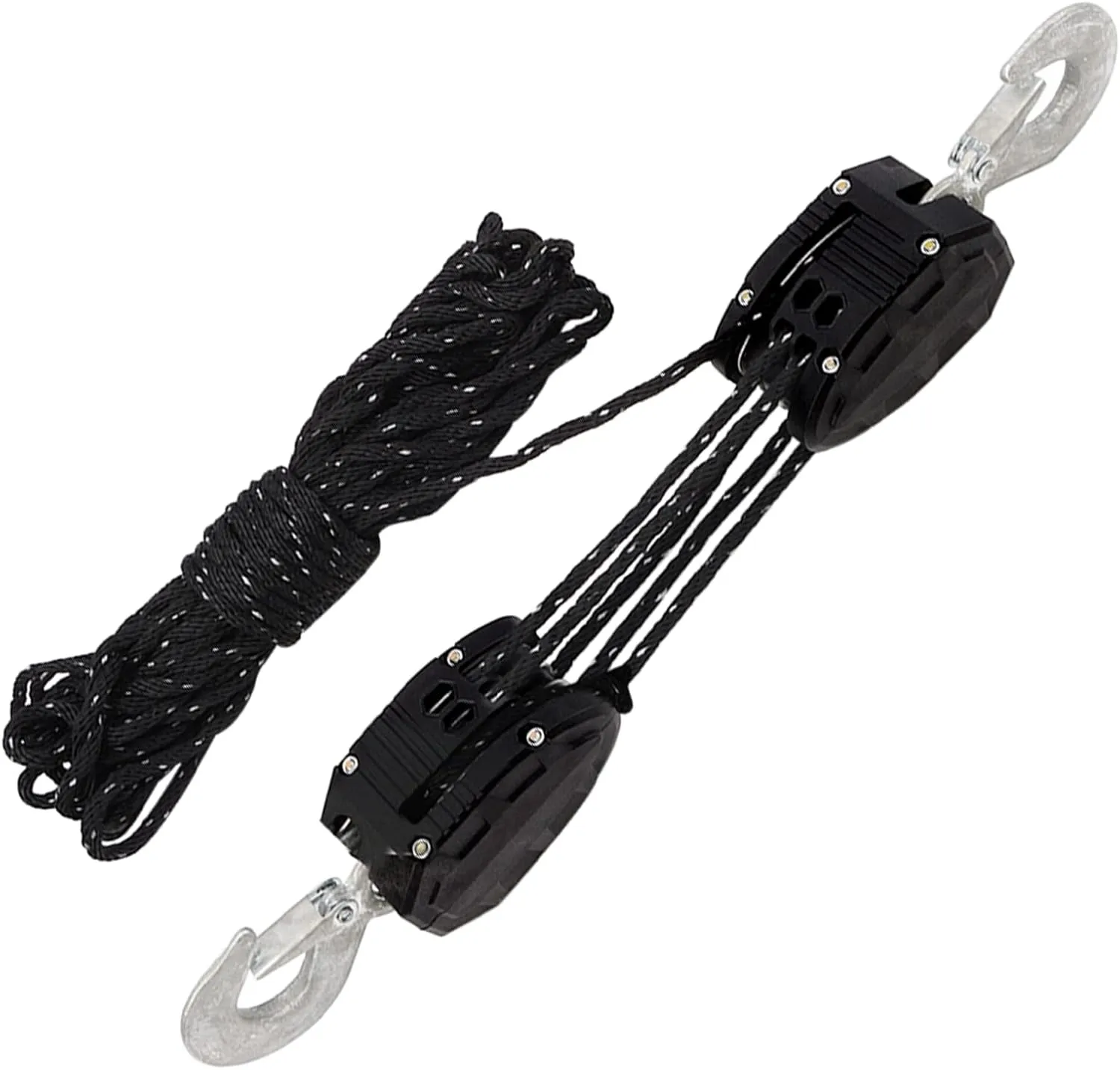 XSTRAP STANDARD Heavy-Duty 2,000LB Reflective Rope Hoist Pulley 50 Feet Wheel Block and Tackle System with 2PK 18 Inch Soft Loops for Animal Husbandry, Garage, Warehouse, Constructions