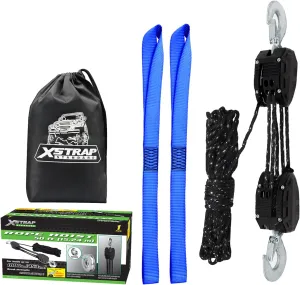 XSTRAP STANDARD Heavy-Duty 2,000LB Reflective Rope Hoist Pulley 50 Feet Wheel Block and Tackle System with 2PK 18 Inch Soft Loops for Animal Husbandry, Garage, Warehouse, Constructions