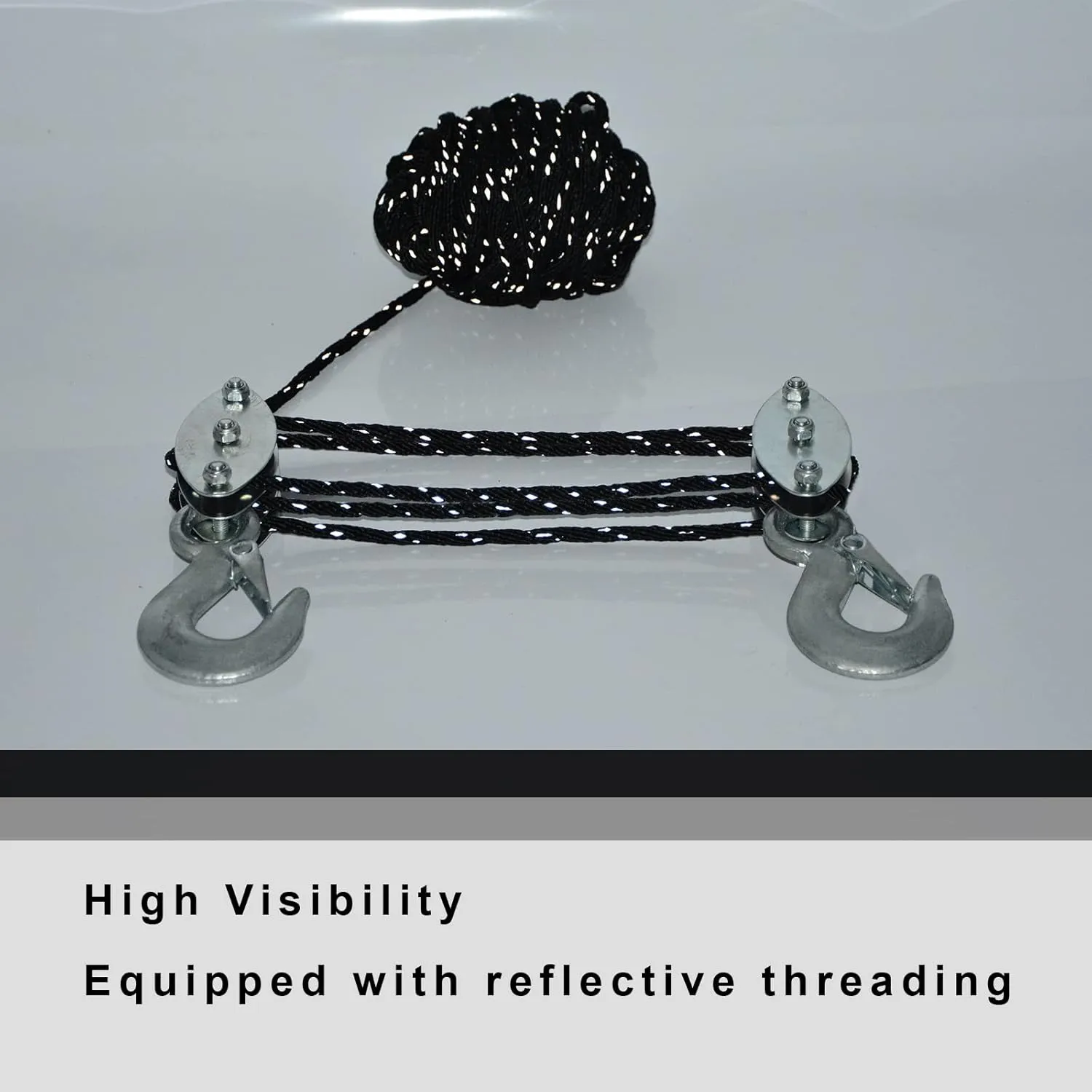 XSTRAP STANDARD Reflective Rope Hoist Pulley System, 1000LB Block and Tackle, 5:1 Lifting Power 50ft Heavy Duty Pulley Block for Hunting Lifting Heavy Objects with Anti-Slip Work Gloves, 2 Soft Loops