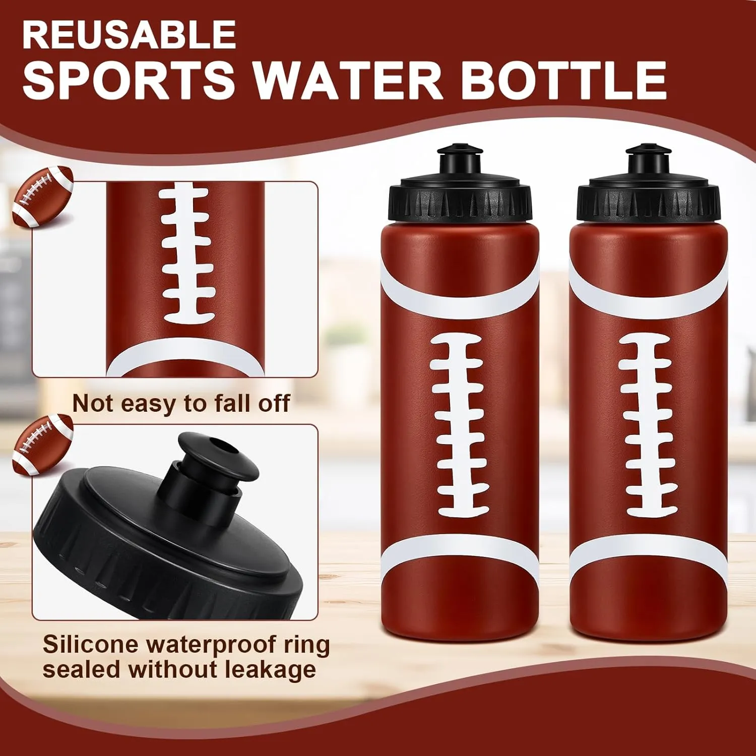 Yaomiao Football Water Bottle Birthday Party Decoration 20 oz Football Reusable Bpa-Free Squeeze Water Bottles Stuff for Sports Gifts