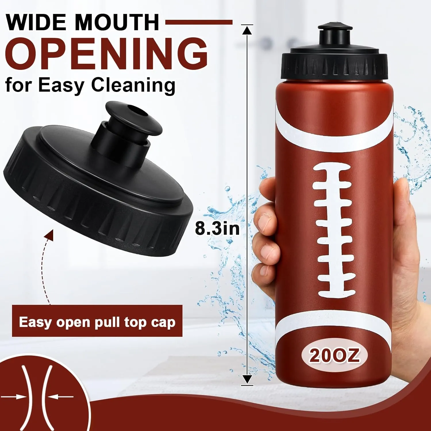 Yaomiao Football Water Bottle Birthday Party Decoration 20 oz Football Reusable Bpa-Free Squeeze Water Bottles Stuff for Sports Gifts