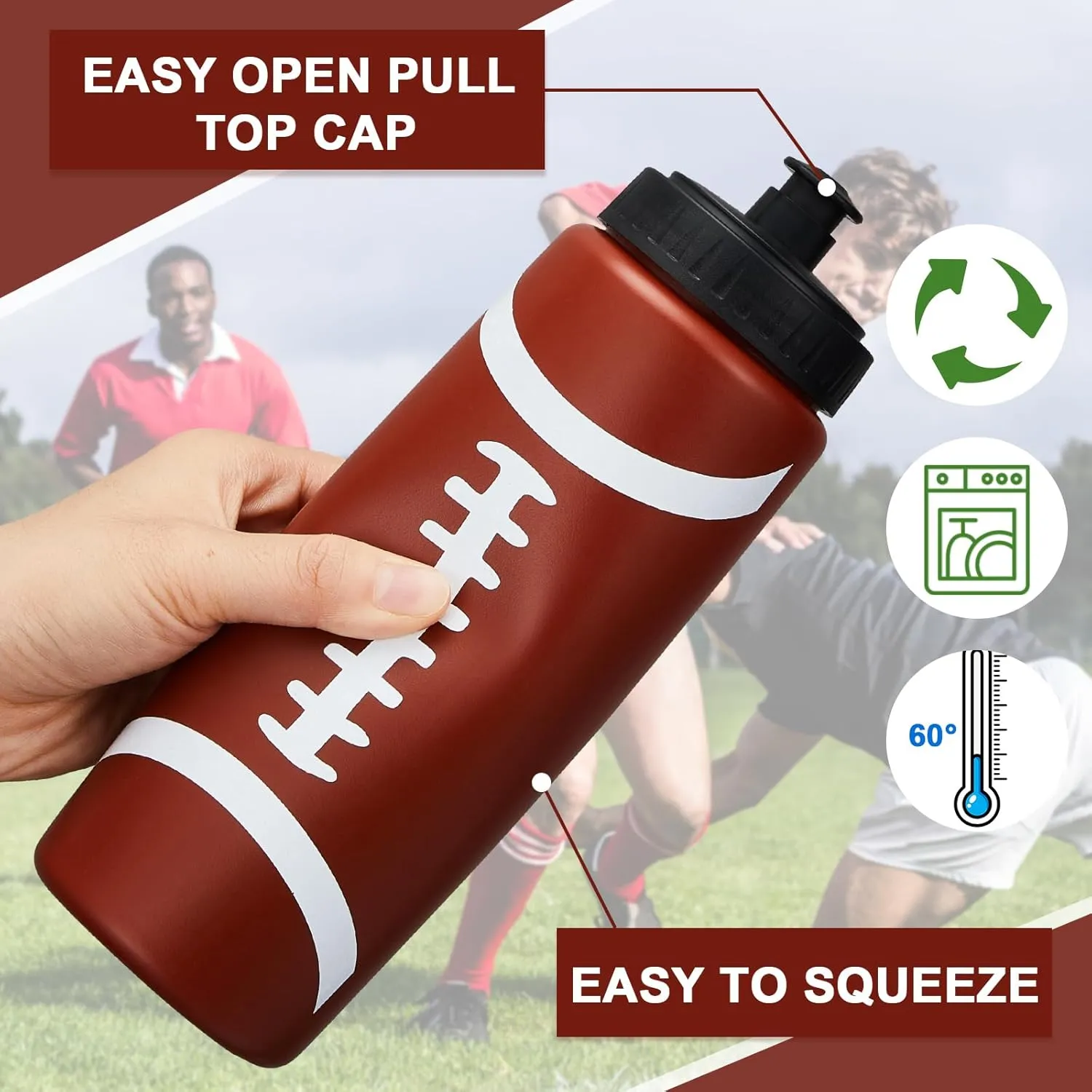 Yaomiao Football Water Bottle Birthday Party Decoration 20 oz Football Reusable Bpa-Free Squeeze Water Bottles Stuff for Sports Gifts