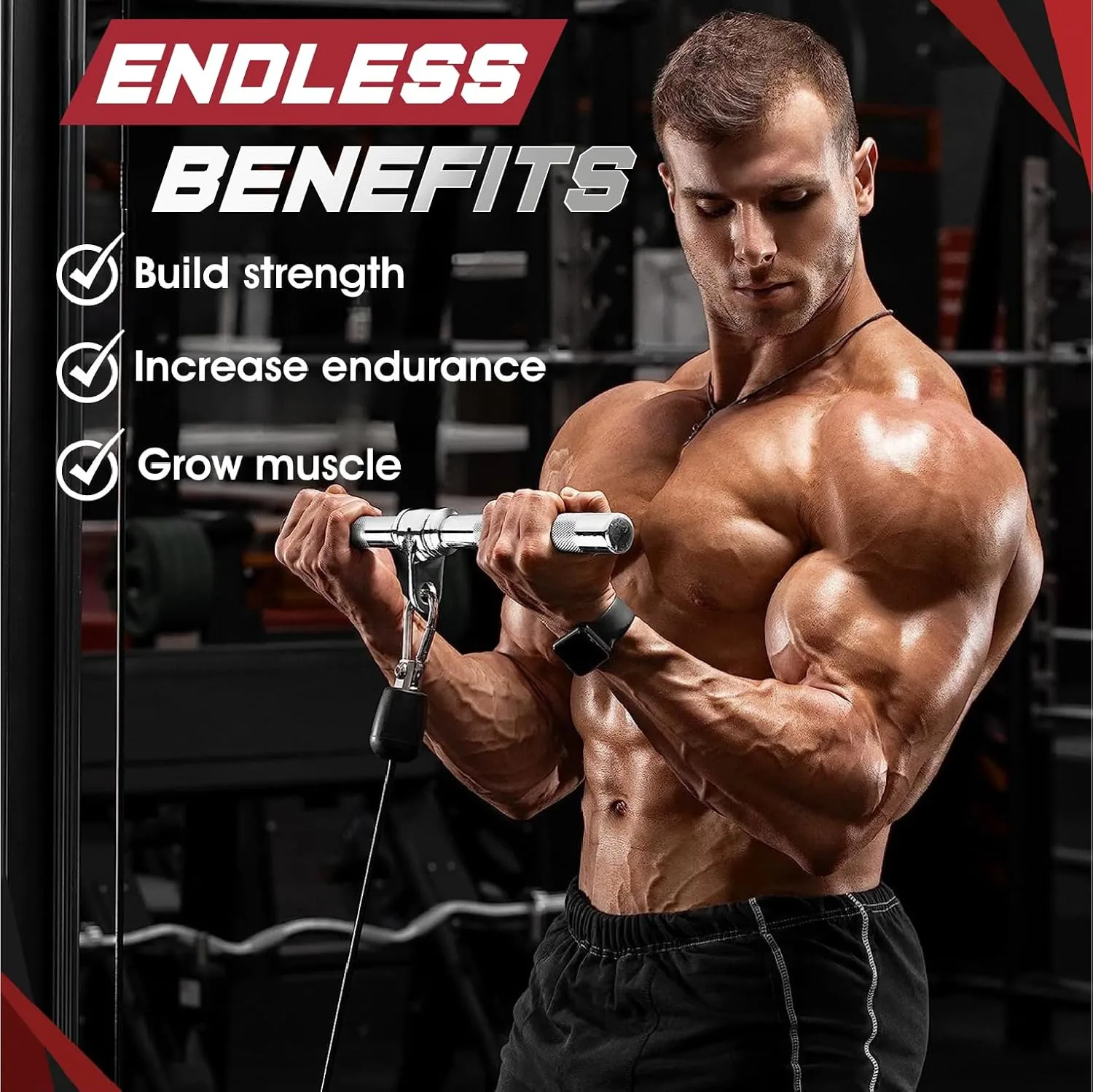 Yes4All Cable Machine Attachment, Tricep Straight Bar, V Bar, LAT Pulldown Attachments/Accessories Load 880lbs for Home Gym
