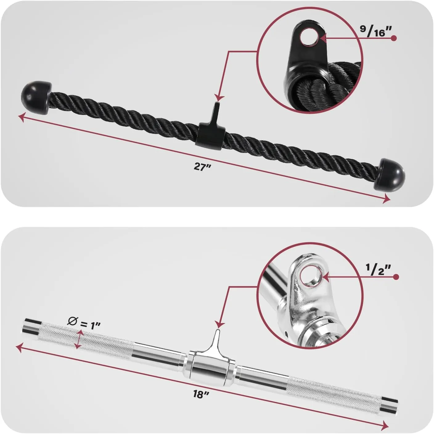 Yes4All Cable Machine Attachment, Tricep Straight Bar, V Bar, LAT Pulldown Attachments/Accessories Load 880lbs for Home Gym