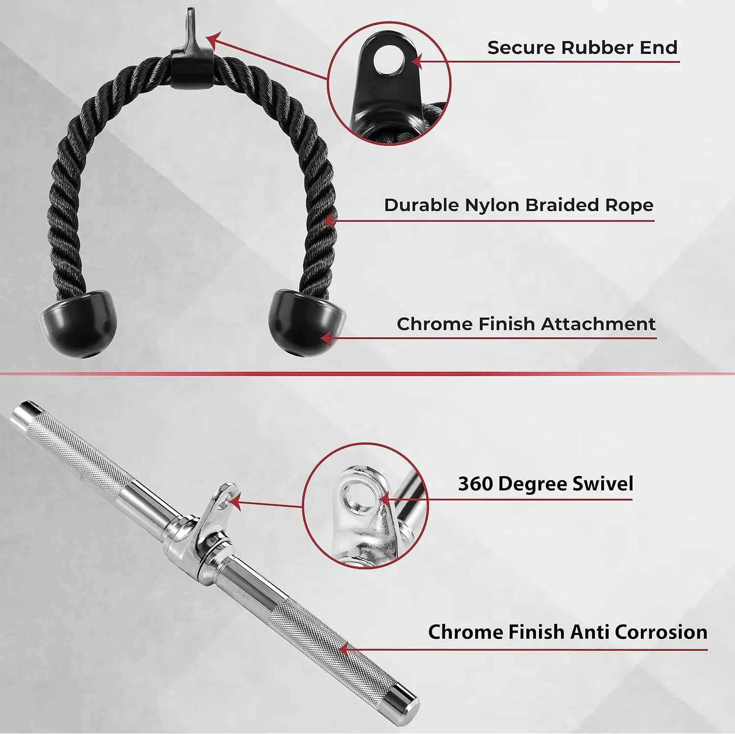 Yes4All Cable Machine Attachment, Tricep Straight Bar, V Bar, LAT Pulldown Attachments/Accessories Load 880lbs for Home Gym