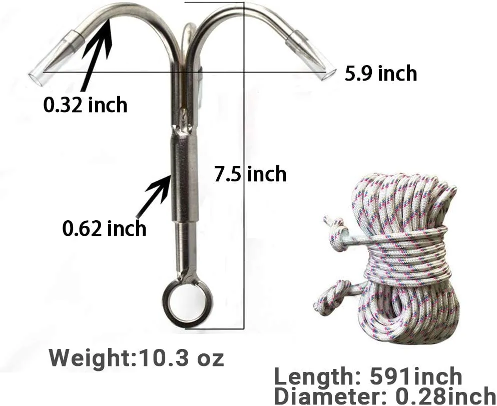 Yiliaw Stainless Steel Outdoor Grappling Hook with 50FT Rope/Climbing Claw/Gravity Hook/Flying Tigers/Aquatic Anchor Hook for Your Outdoor Life,Hiking,Tree Limb Removal