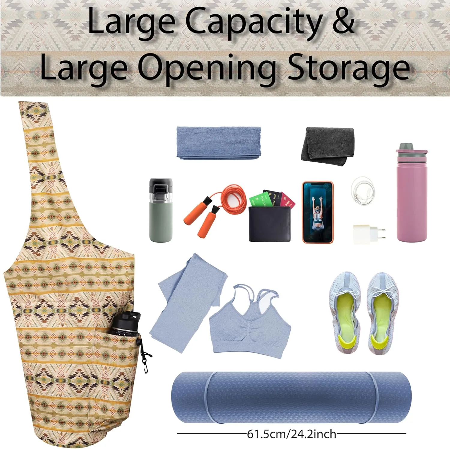 Yoga Mat Bag Yoga Tote Bag with Large Waterproof Zipper Pocket and Drawstring Pocket Yoga Mat Bag Carrier Fit Most Size Mats and All You Stuff