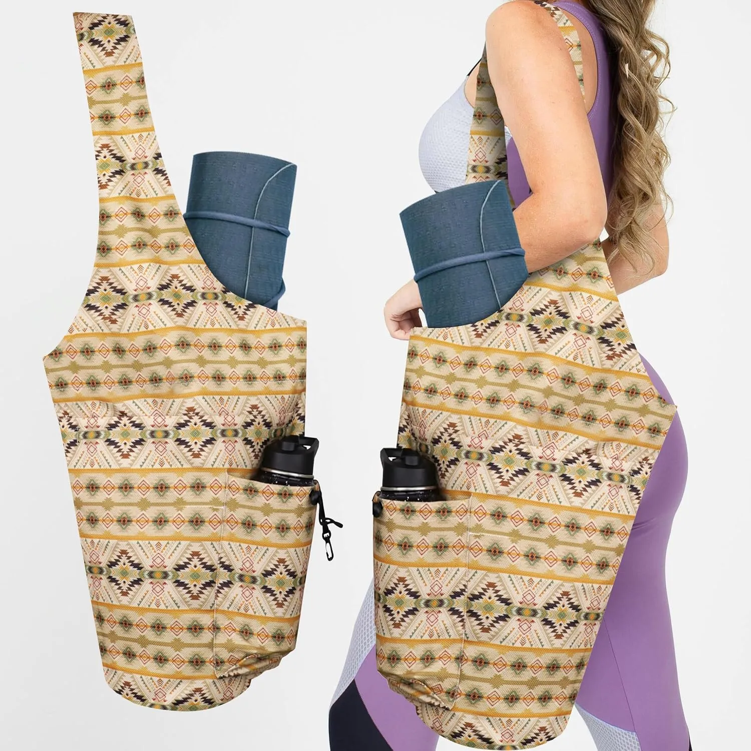Yoga Mat Bag Yoga Tote Bag with Large Waterproof Zipper Pocket and Drawstring Pocket Yoga Mat Bag Carrier Fit Most Size Mats and All You Stuff