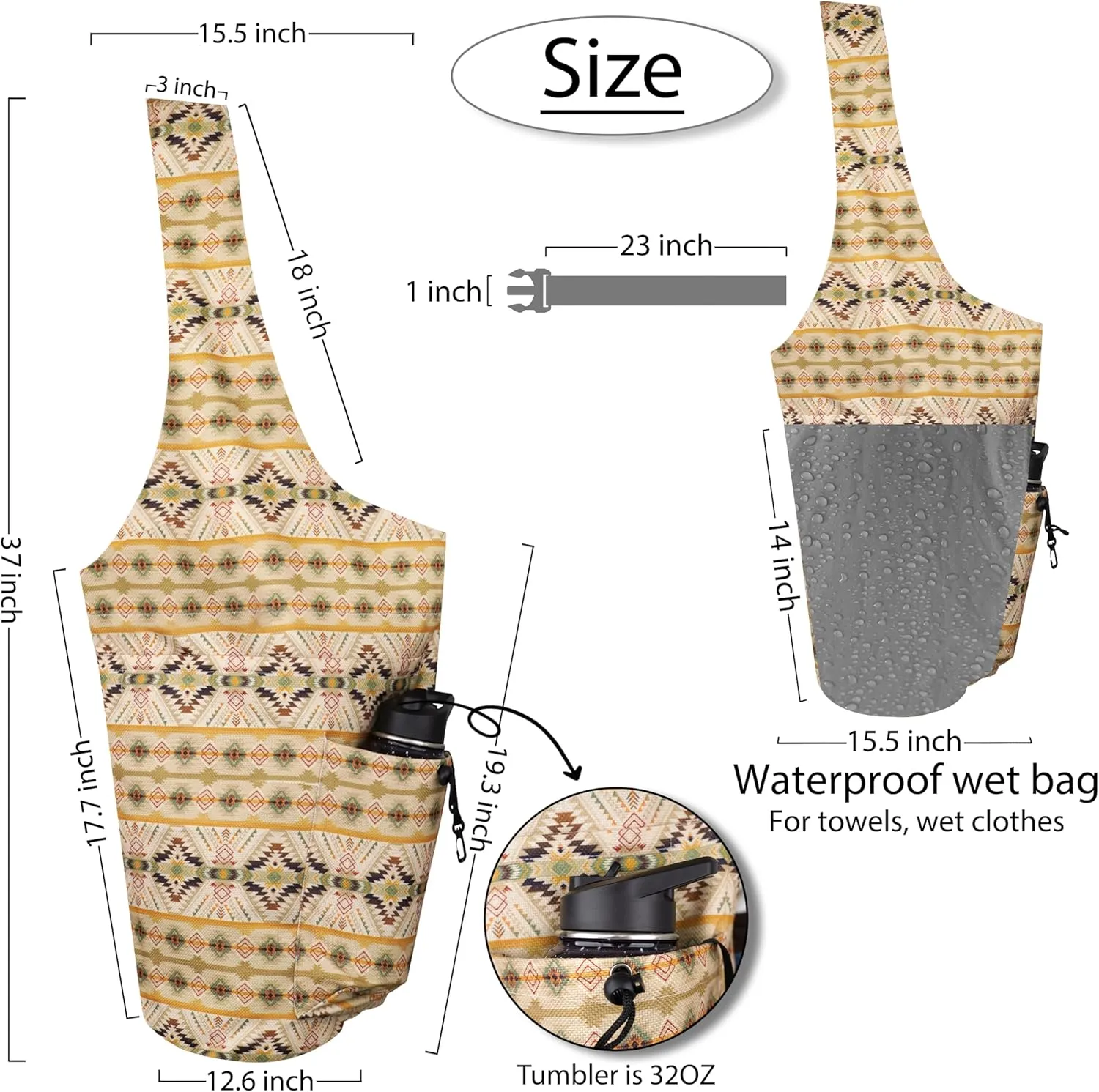 Yoga Mat Bag Yoga Tote Bag with Large Waterproof Zipper Pocket and Drawstring Pocket Yoga Mat Bag Carrier Fit Most Size Mats and All You Stuff
